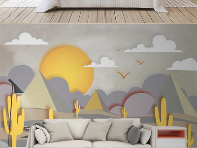 幾何童話 北歐現(xiàn)代簡約風(fēng)格兒童房與電視背景墻的個性壁畫設(shè)計(jì)